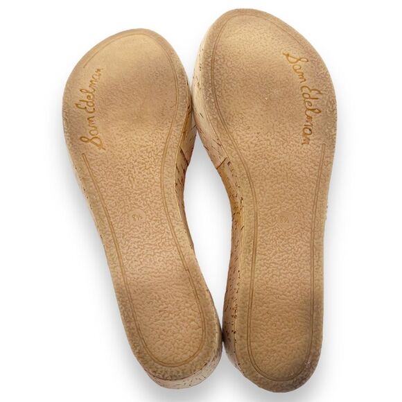 Sam Edelman Rosa Nude Ginger Beaded Thong Cork Wedge Sandal Flip Flop Size 8.5 - Picture 15 of 16